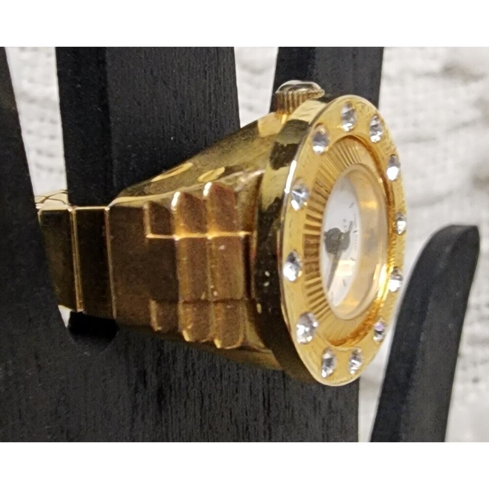 Vintage 80s Beauty DIGITS GoldTone BONETTO Crystal Pave Halo WATCH RING Rare EuC - Picture 4 of 8